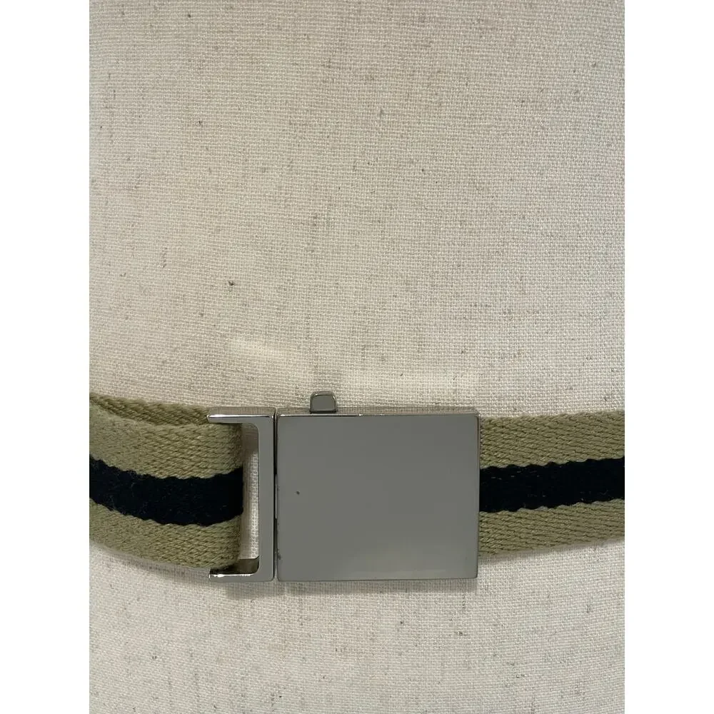 Vintage Women’s Liz Claiborne Preppy Striped Canvas Belt Khaki Black